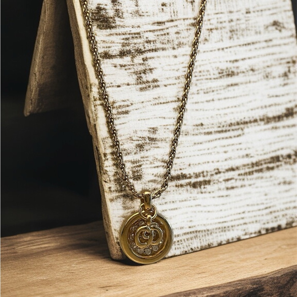 Vintage Dior Necklace – Gold CD Logo Charm with Rhinestone Pendant - Picture 12 of 17